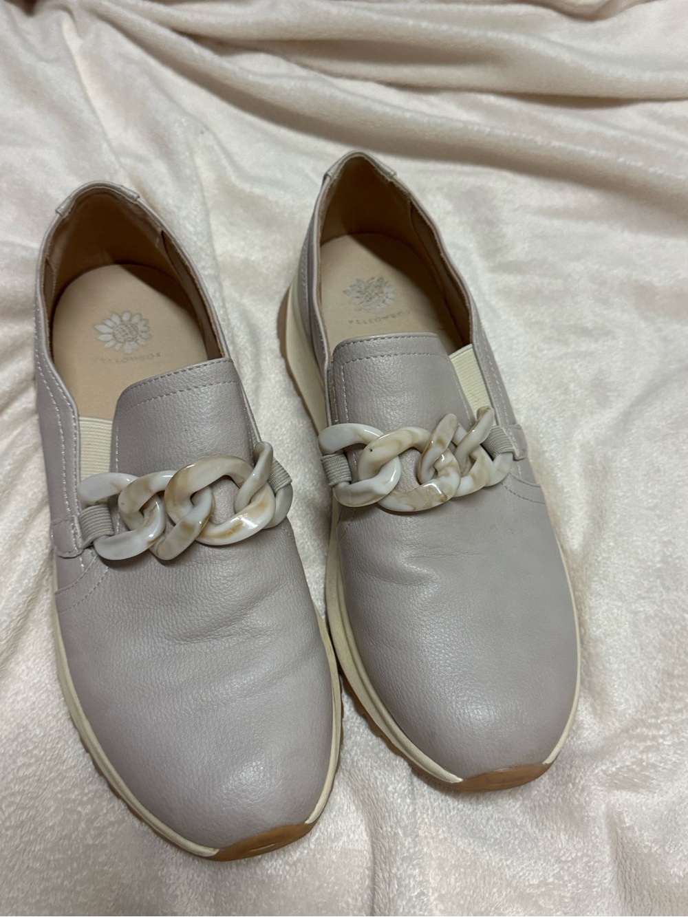 Yellow Box Gray Slip-On Flats with Chunky Marbled Chain